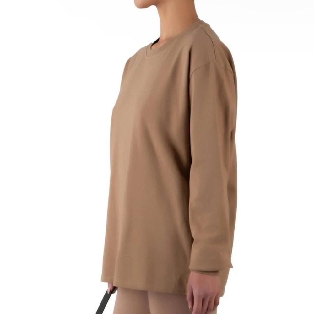 Good American Essential Long Sleeve Crewneck Top Putty Brown size 1/2 small S/M - Picture 3 of 12